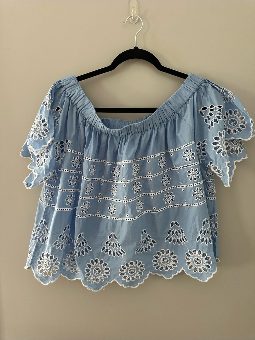 Mud Pie Powder Blue Off-Shoulder Eyelet Blouse